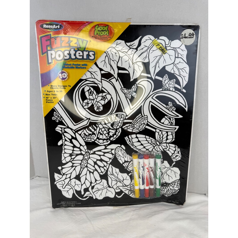 Vintage RoseArt Fuzzy Poster LOVE Butterfly Velvet Coloring Kit 16x20 New 7068